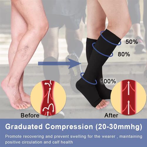 1 Pair Open Toe Calf Compression Sleeves Socks for Women Men