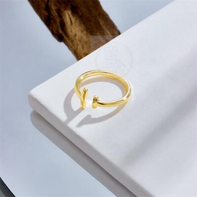 。Parallel bars ring womens copper electroplating real 14K