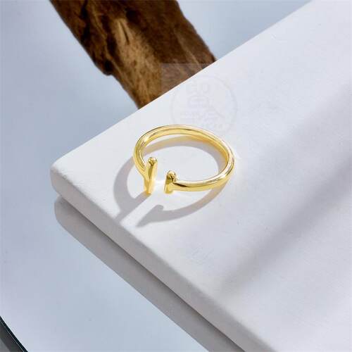 。Parallel bars ring womens copper electroplating real 14K