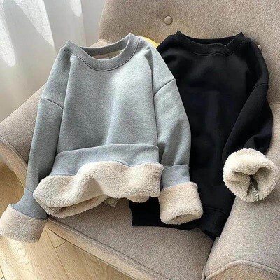 2023 Winter Fleece Thickened Sweatershirts Mens Loose O-nec