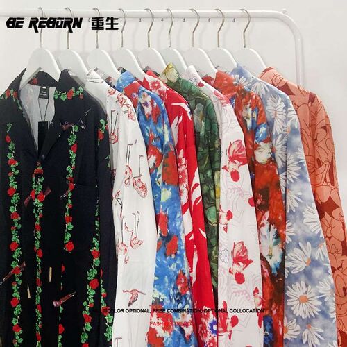 Black Rose Shirt with Cuban Collar for Men and Women Hong Ko