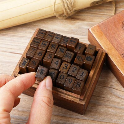 Yoofun 28pcs Alphabet Stamps Vintage Wooden Rubber Letter St