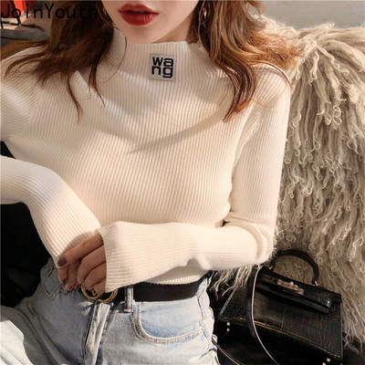 JoinYouth Half Turtleneck Pullovers Solid Appliques 2020 Aut