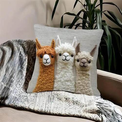 Cute Alpaca Print Throw Pillow Cover 18x18 Inch Soft Farmhou