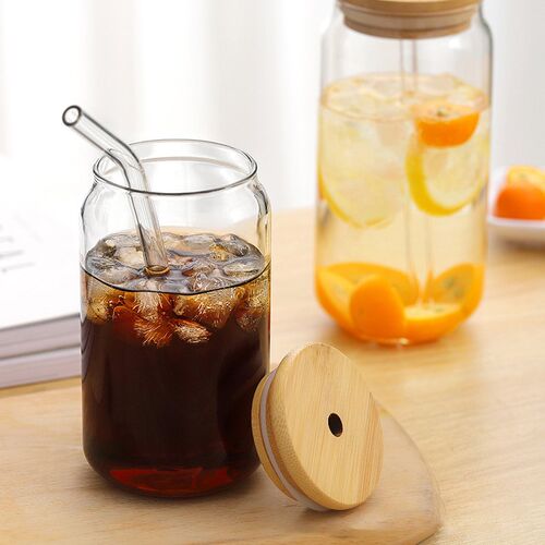 550ml/400ml Glass Cup With Lid and Straw Transparent Bubble