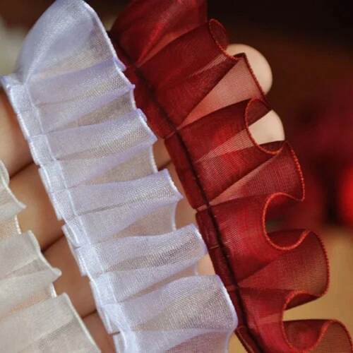 2.5cm Wide Color Pleated Mesh Fabric Fine Lace Ribbon DIY Sk
