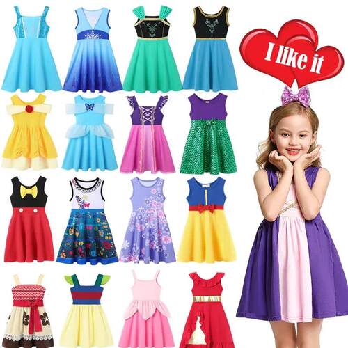 Elsa Anna Dress for Girl Birthday Party Cosplay Rapunzel Mer