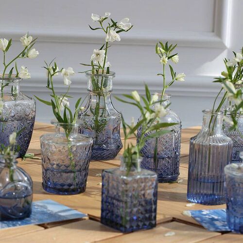 Set of 5 Glass Bud Vase For Table Centerpieces Mini Vintage