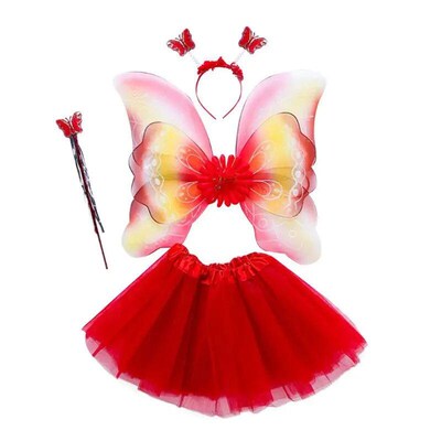 4Pcs Fairy Princess Kids Costume Set Rainbow Butterfly Wing