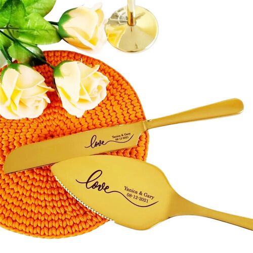 Personalized Wedding Cake and Knife Server Set With Forks We