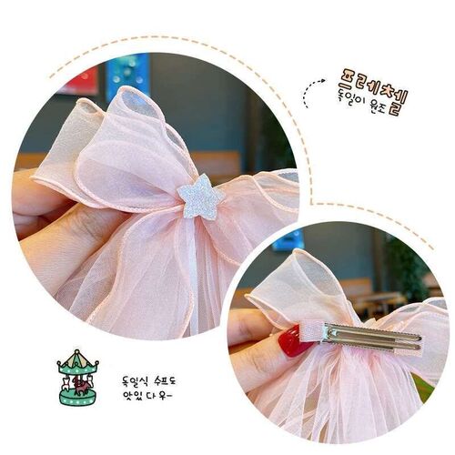 Cute Princess Style Five-Star Snowflake Veil Mesh Bow Childr