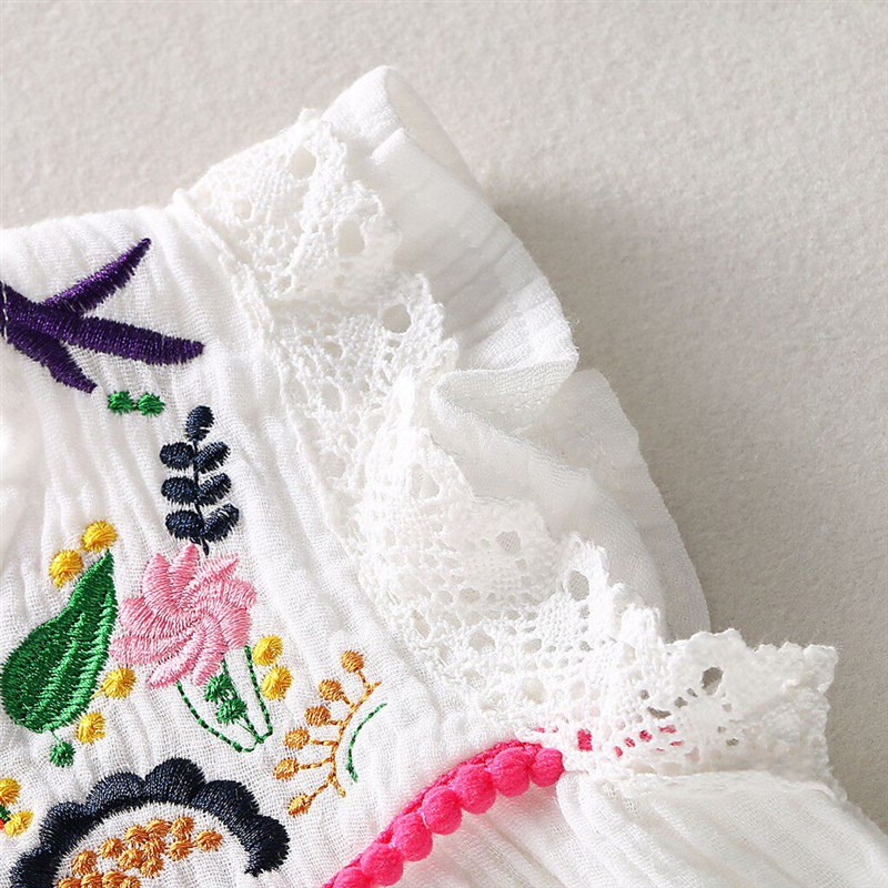 Infant Baby Girls Cotton Linen Dresses Pleated Short Sleeve图片