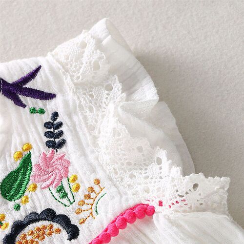 Infant Baby Girls Cotton Linen Dresses Pleated Short Sleeve