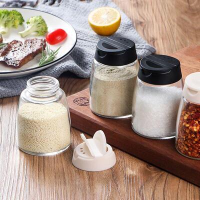 。4 glass seasoning container set seasoning box salt contain
