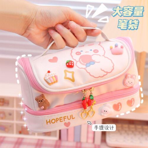 Large Capacity Pencil Case 3 Compartment Pouch Pen Bag Doubl