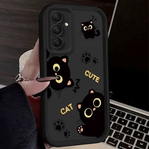 Lovely Black Cat Silicone Case for  Galaxy A55 A35 A25 A15 A