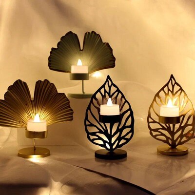 Nordic Decor Wrought Iron Candlestick Creative Leaf Candle H