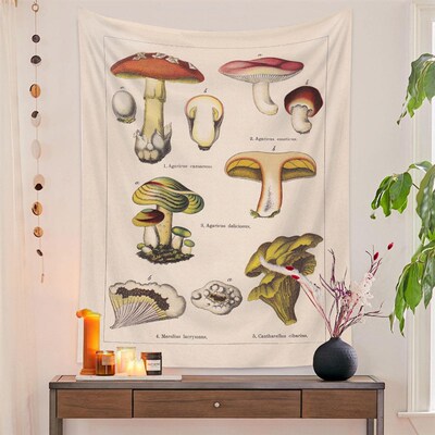 Botanical Print Floral Tapestry Wall Hanging Mushroom Tapest