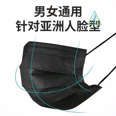 50Pcs Black Face Mask Surgical Disposable 3 Layers Medical