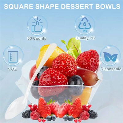 25/50 pcs Clear Plastic Dessert Cups  Appetizer Plates Bowls