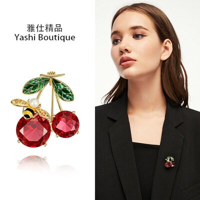 Creative Cute Cherry Fruit Brooch Oildrop Pin for Clothing C