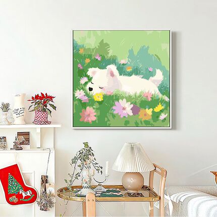 可爱小狗数字油画diy填充涂色丙烯画油彩画治愈解压手工手绘画画