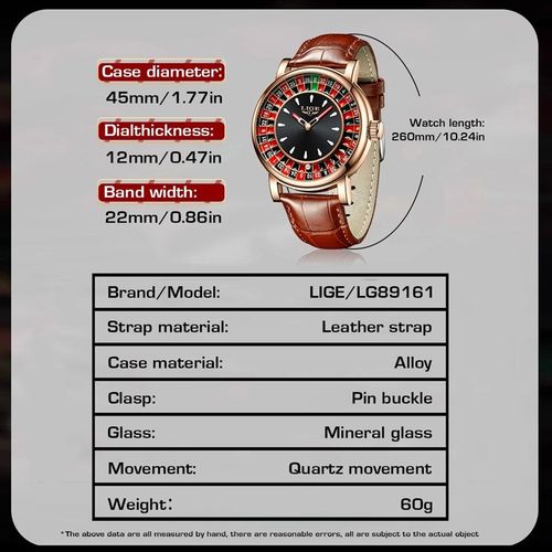 Brown Leather Men Watch Rotating Dial Las Vegas Roulette Des