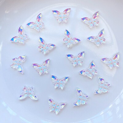 100Pcs New 7*9mm Cute Mini Shiny Butterfly Resin Figurine Cr