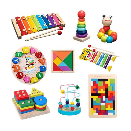 Kids Montessori Wooden Toys Rainbow Blocks Kid Learning Toy