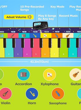 110x36cm Musical Piano Mat for Kids Toddlers Keyboard with 8