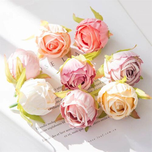 10Pcs Silk Tea Buds Roses Head Wedding Decorative Wreaths Ch