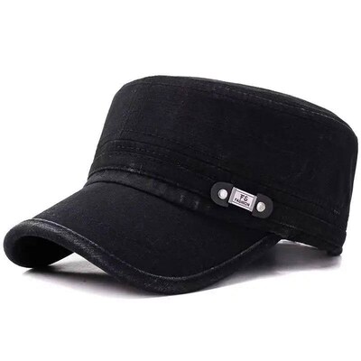 Washed Cotton Flat Top Military Cap Adjustable Outdoor Fishe