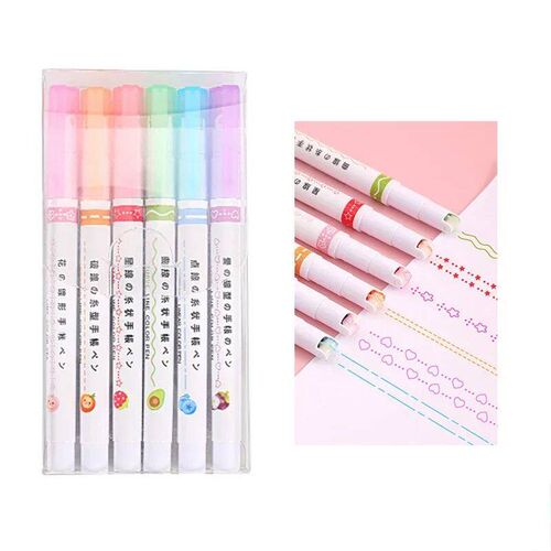 6pcs Curve Wave Line Art Marker Pens Set Color Love Star Clo
