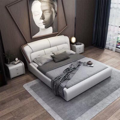 Leather Art Bed Light Luxury Nordic Technology Cloth Double