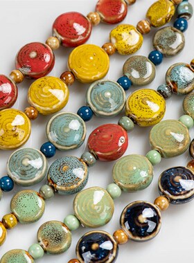 Colorful Disssed Retro Irregular Ceramic Beads Gift Neckalce