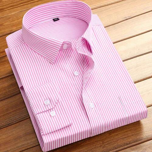 Mens formal shirt long-sleeved office solid color striped w