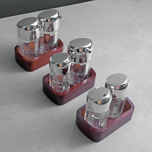 Solid Wood Base Acrylic Spice Jar Set