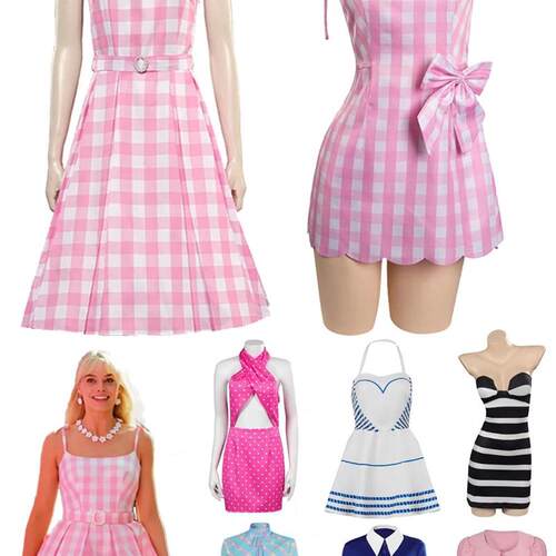 Margot Cosplay Kawaii Pink Plaid Dress Women Costume 2023 Mo