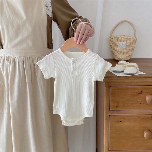 Simple Ribbed Lightweight Summer Baby Bodysuit Romper Infant