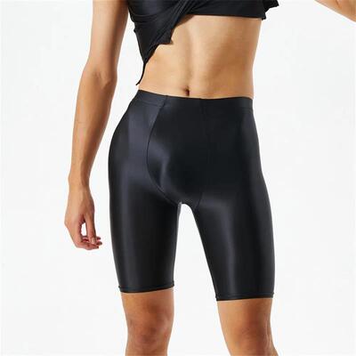 Men Oil Shiny Shorts gym Shapewear Ice Silk High Elastic Sex