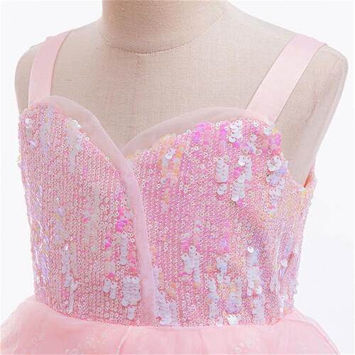 Kids Girls Glinda Dress Cosplay Costume Pink Princess Dress