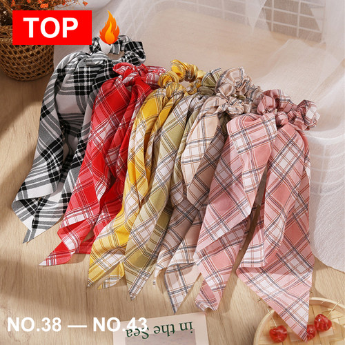 17KM Fashion Floral Print Scrunchies Solid Long Hair Ribbon