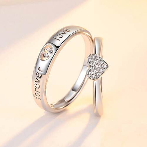 1 Pair New Romantic Couple Wedding Ring Heart Zircon Adjusta