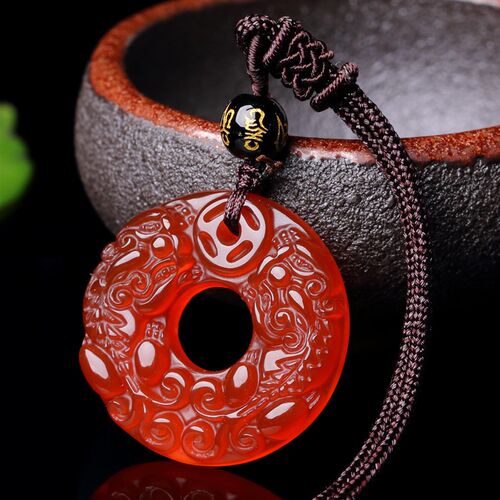 Natural Chinese Chalcedony Hand Carved Jade Pendant Necklace