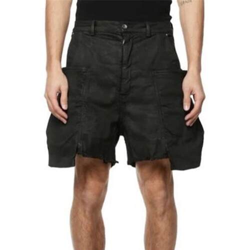 RO Style Brushed Wax Coated Rough Edge Denim Shorts Men Dark