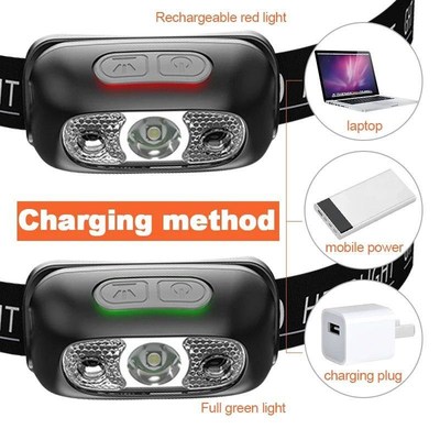 Mini Rechargeable Sensor Headlamp LED Headlight Torch Waterp