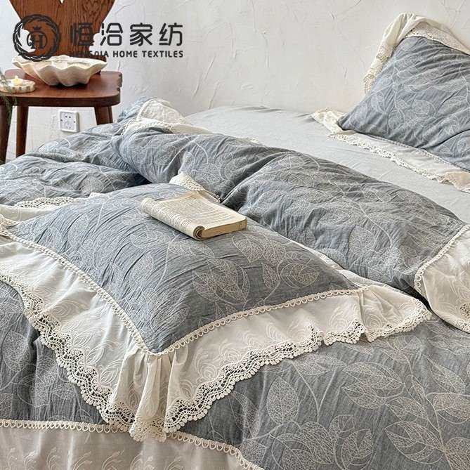 中古风超柔亚麻棉麻四件套色织提花纯棉刺绣蕾丝边被套床品蓝白色,3C数码配件,其它配件,淘宝优惠券,粉丝福利购,淘宝优惠卷