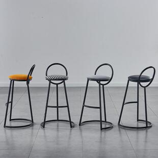 家用吧台椅轻奢设计酒吧高脚凳前台接待椅子软包靠背铁艺吧椅跨境