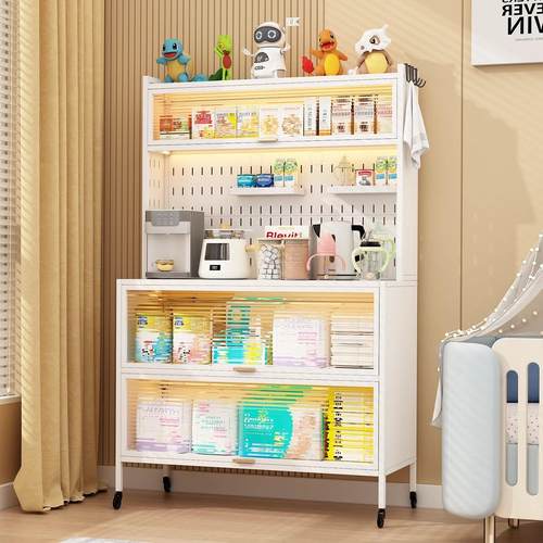 婴儿喂养台防尘翻盖收纳柜宝宝用品置物架玩具奶粉置物架储物柜子