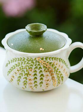 洒紫藤金花泡茶带盖陶杯瓷茶25JS11-1咖杯家用中主人式杯办公室茶
